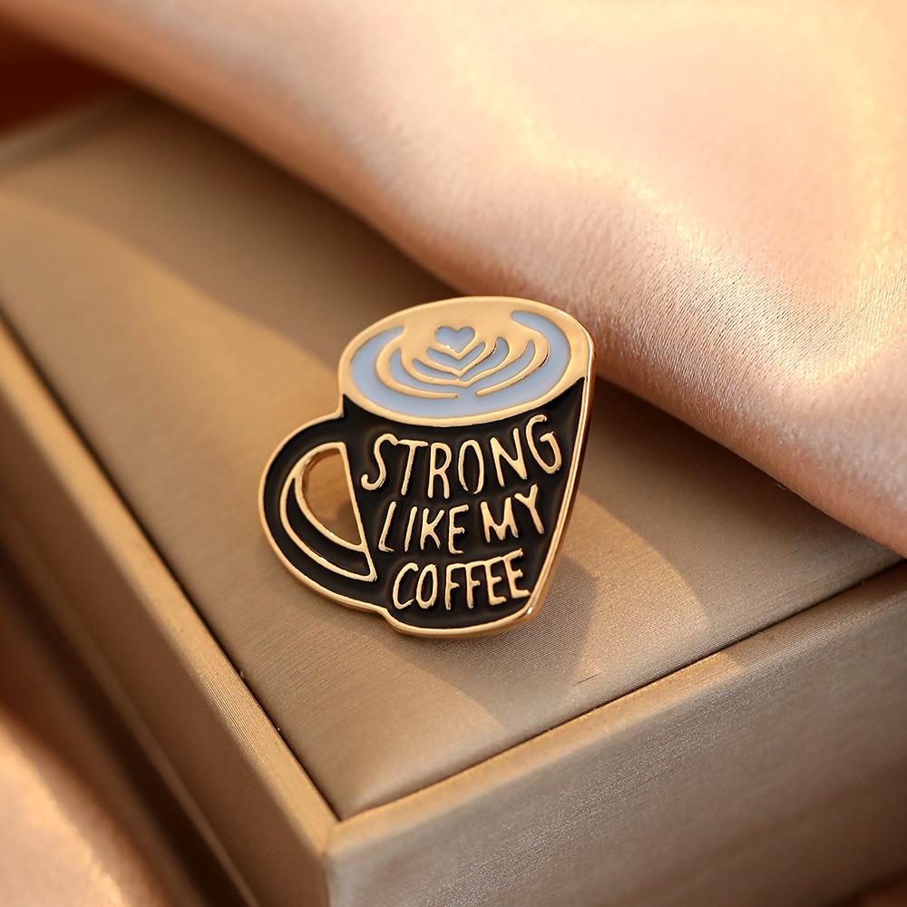 Creative cartoon coffee cup brooch alloy paint geometric pin badge personality clothing accessories