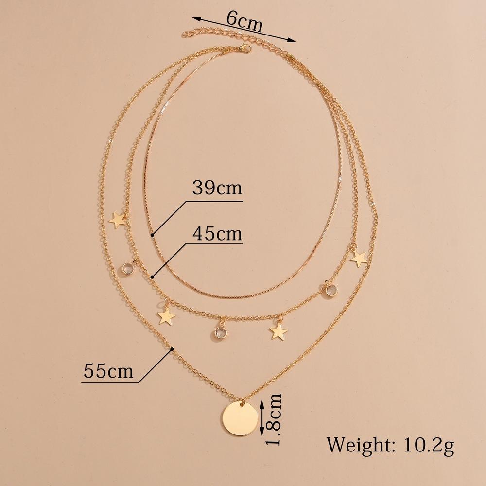 Fashion Pop Jewelry Women's Multi-layer Disc Rhinestone Star Pendant Necklace Combination