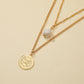 INS jewelry temperament simple freshwater pearl retro metal coin pendant fashion double layer necklace