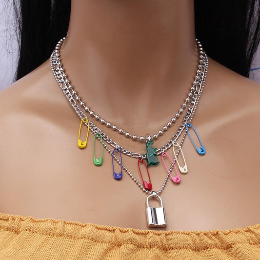 Jewelry Personality Punk Street Shoot Harajuku Color Pin Clavicle Chain Fashion Bead Chain Necklace
