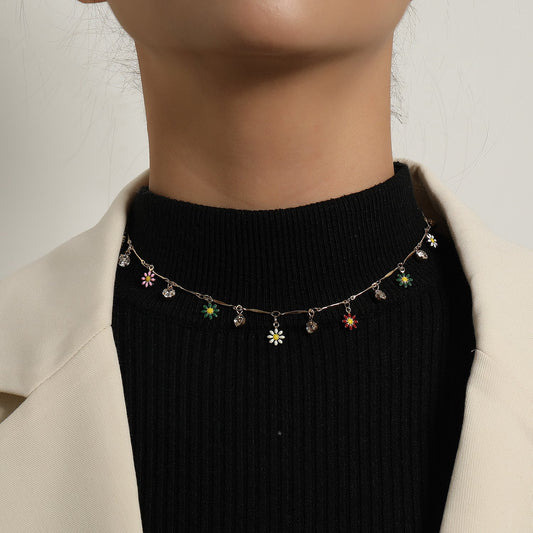 Jewelry Straight Tube Rhinestone Pendant Sweater Necklace Femininity Luxurious Drop Glaze Painted Sweater Chain