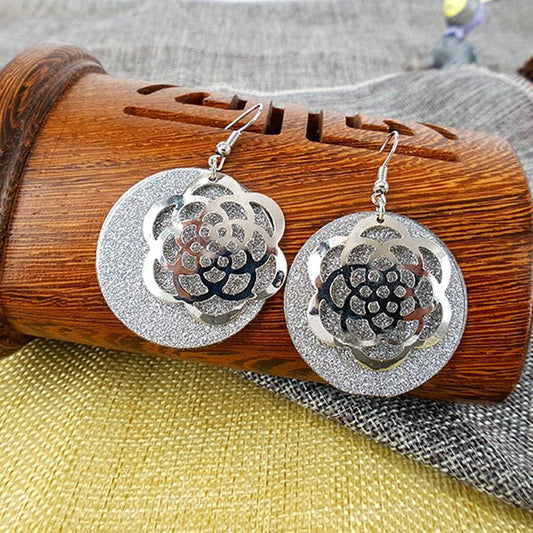 3D three-dimensional hollow flower earring earrings alloy frosted earrings earrings