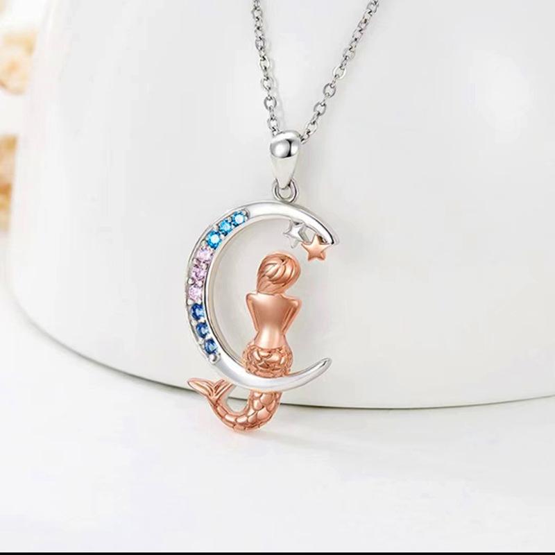 Jewelry Mermaid Pendant Necklace Female Niche Design Sense Star Moon Clavicle Chain Jewelry