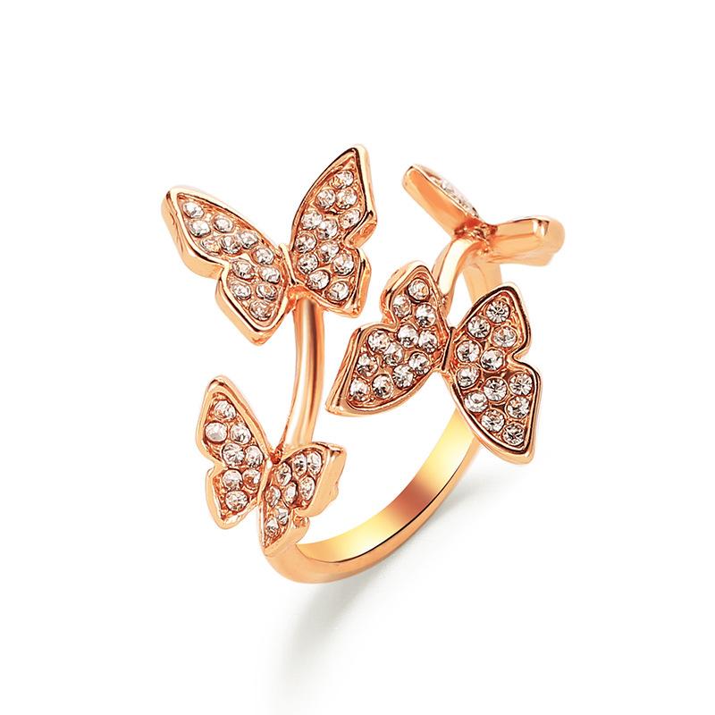 Fashion Jewelry Temperament Full Diamond Four Butterfly Ring Net Red Light Luxury Index Finger Open Ring