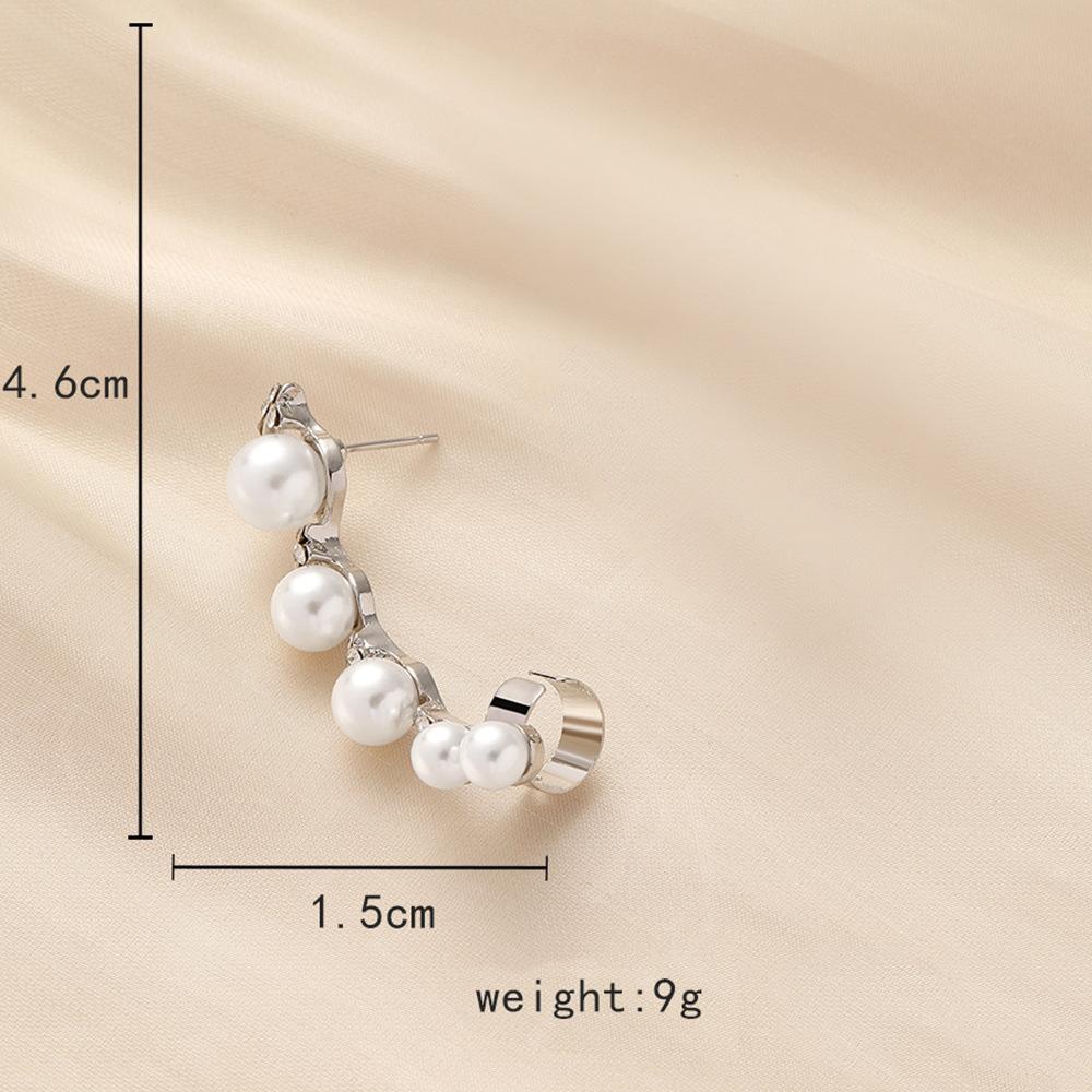 Classic Fashion Simple Sweet Ladies Flash Diamond Pearl No Pierce Ear Row Single Left Ear Clip Earrings