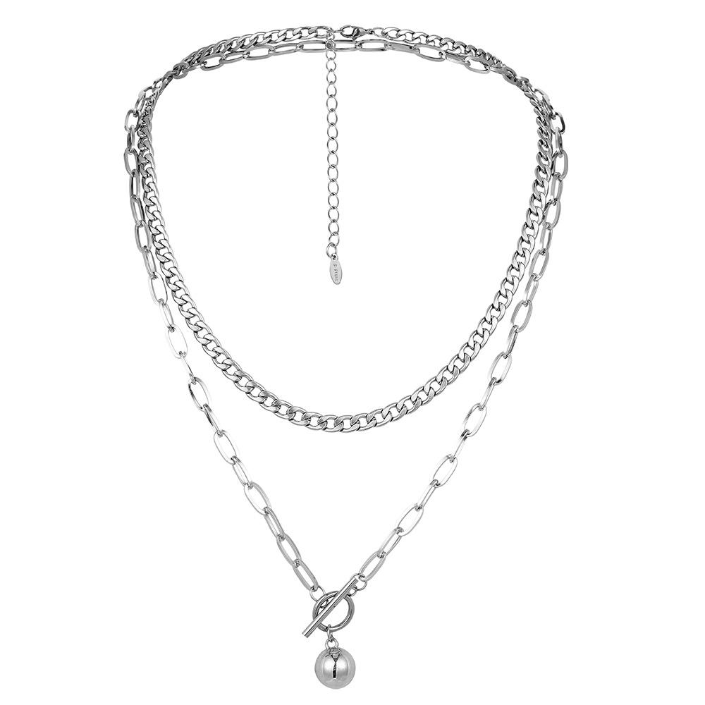 Double-layer stainless steel Cuban chain NK chain OT buckle ball necklace men's titanium steel necklace does not fade male
