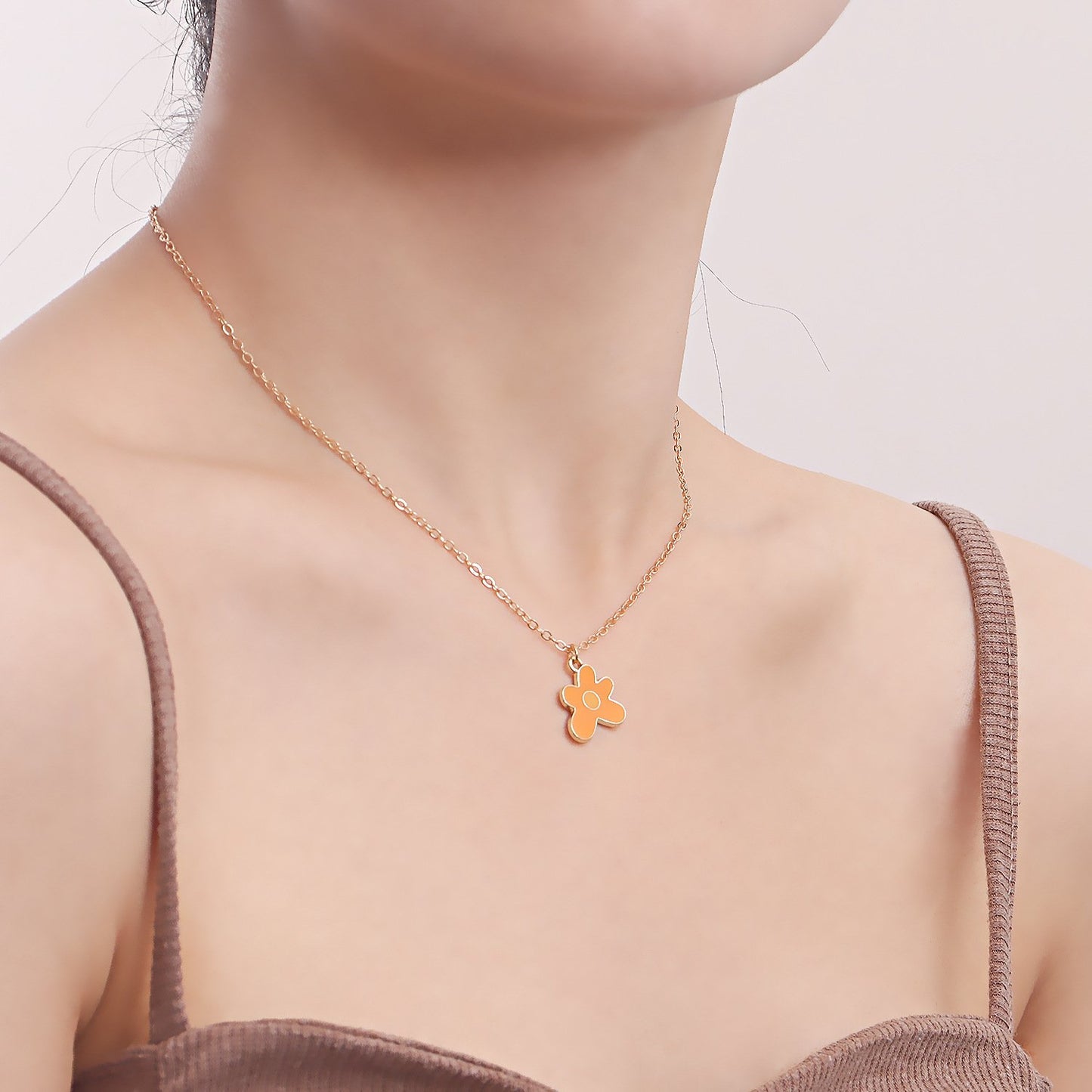 Jewelry Simple Drip Oil Color Flower Pendant Necklace Women's Single Layer Simple Necklace Niche Design