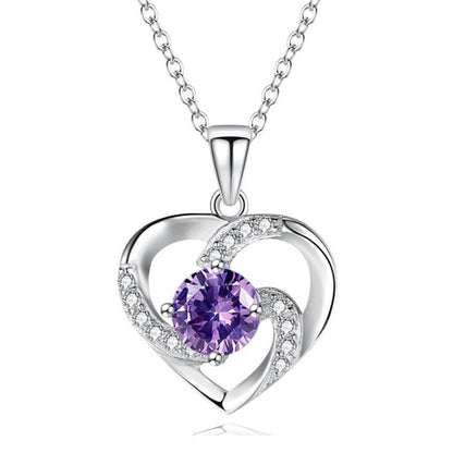 Fashion Ladies Clavicle Chain Love Shape Pendant 925 Silver Plated Diamond Necklace Jewelry
