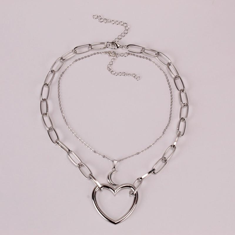 Jewelry multi-layer personality all-match moon two-piece set accessories peach heart pendant sweater chain necklace female