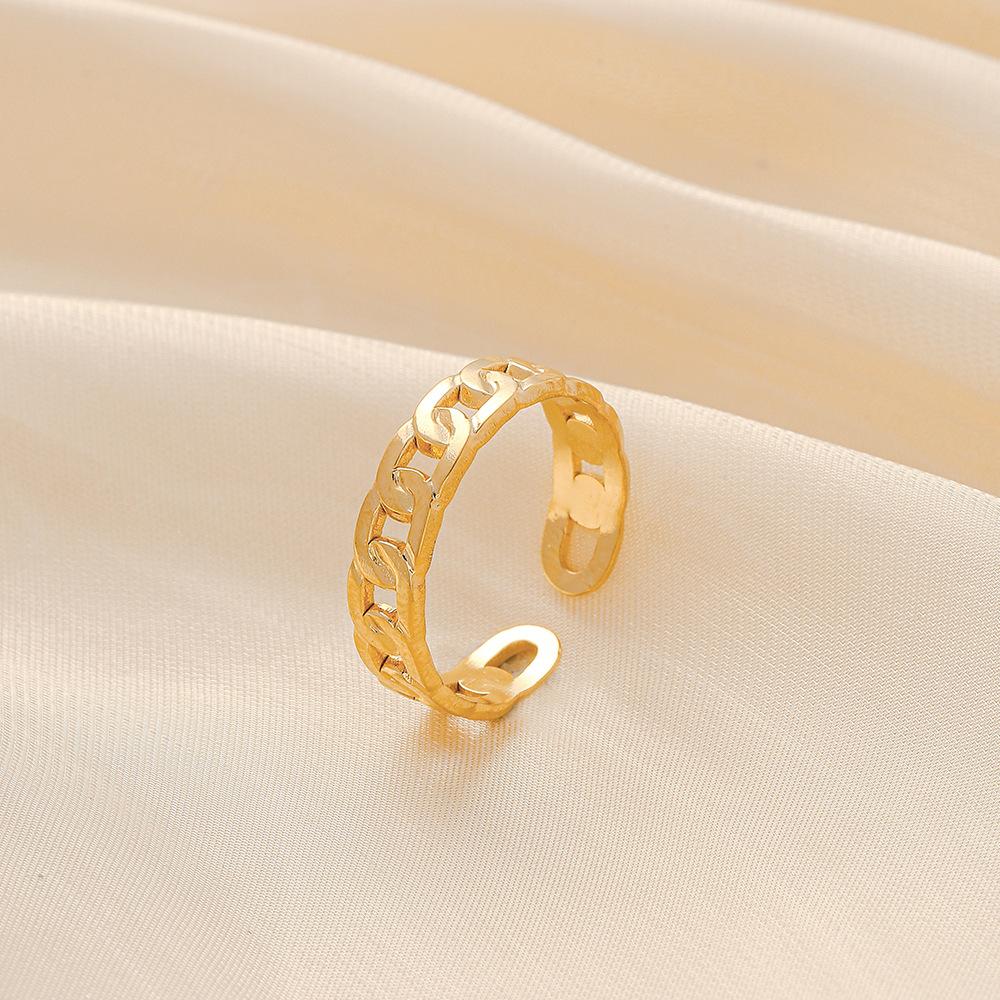 Simple temperament small fresh niche design sense ladies stainless steel open chain stripe adjustable ring