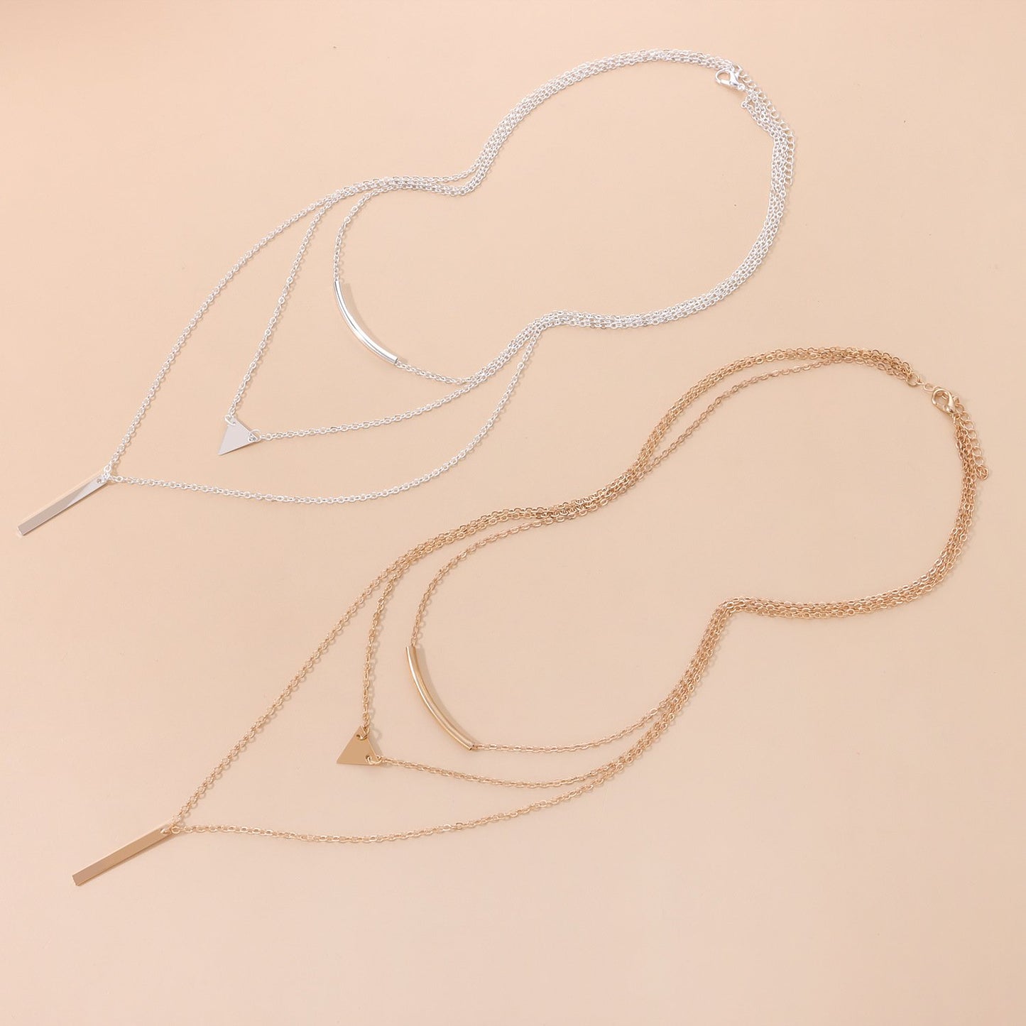 Jewelry fashion street shooting elbow triangle sequin metal strip combination necklace