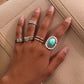 Vintage Ethnic Turquoise Ring Fashion Alloy Multi-Piece Knuckle Ring Finger Ring Accessories