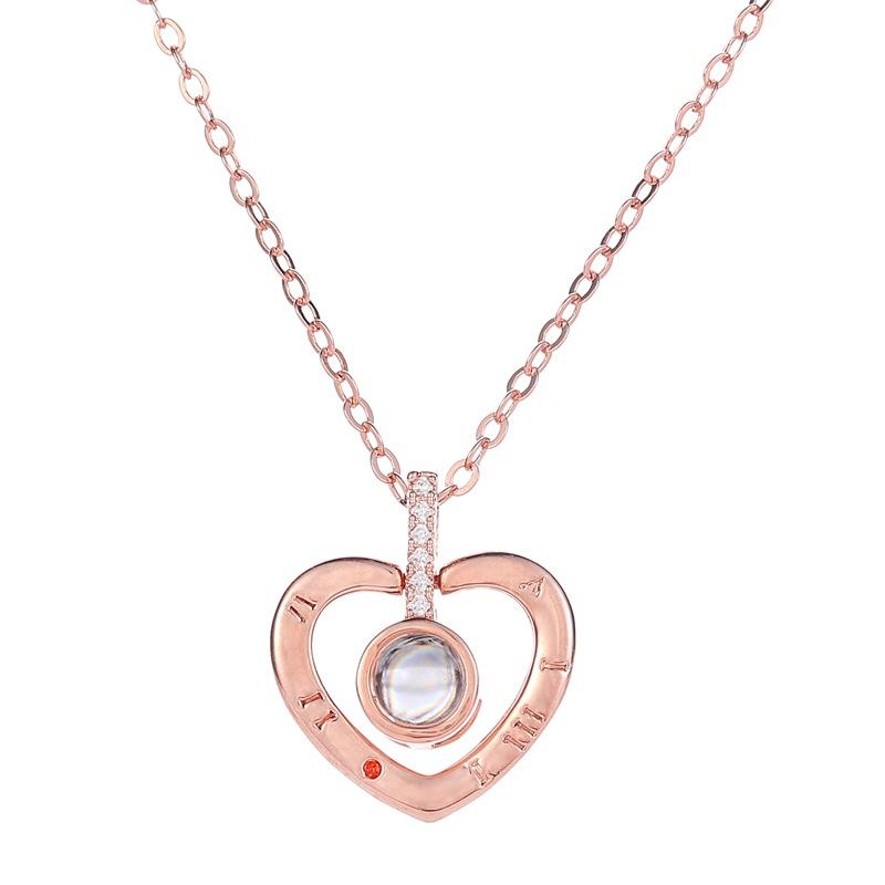 Fashion same style projection necklace rose gold 1 languages I love you pendant diamond jewelry