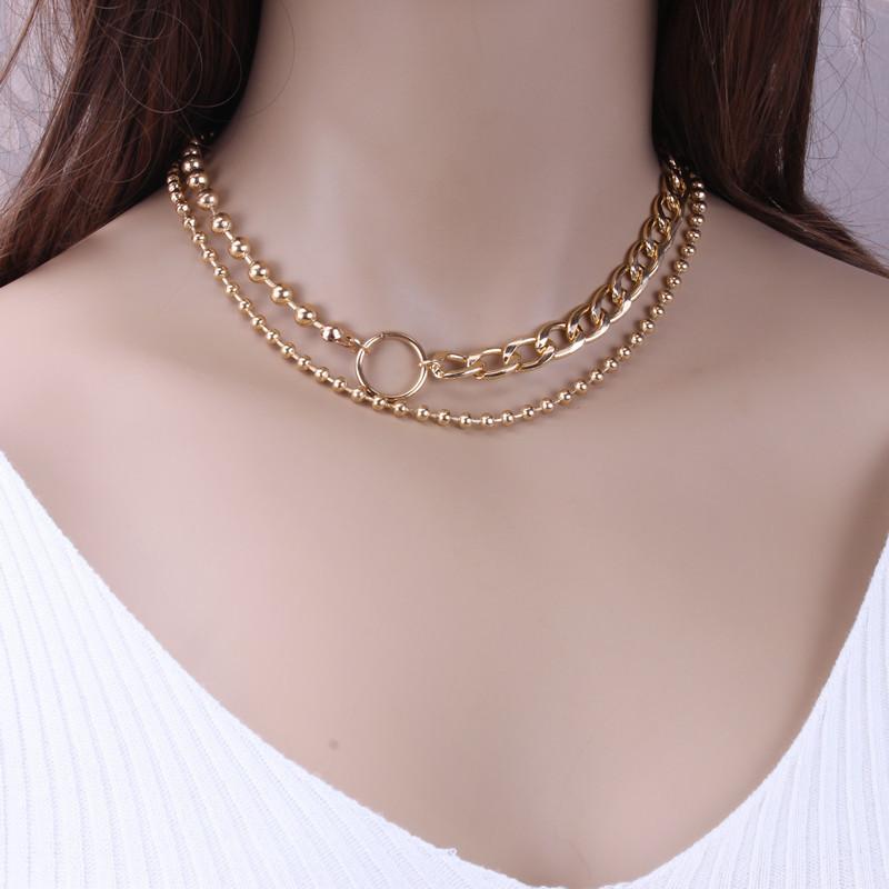 Jewelry Versatile Set Beads Handmade Necklace Personality Asymmetric Hip-Hop Geometric Chain Necklace