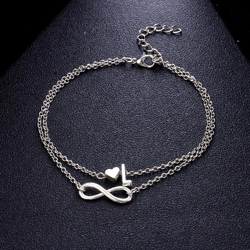 Heart 26 Letter Alloy Anklet Fashion Ladies Anklet Bracelet Multi-set Decoration