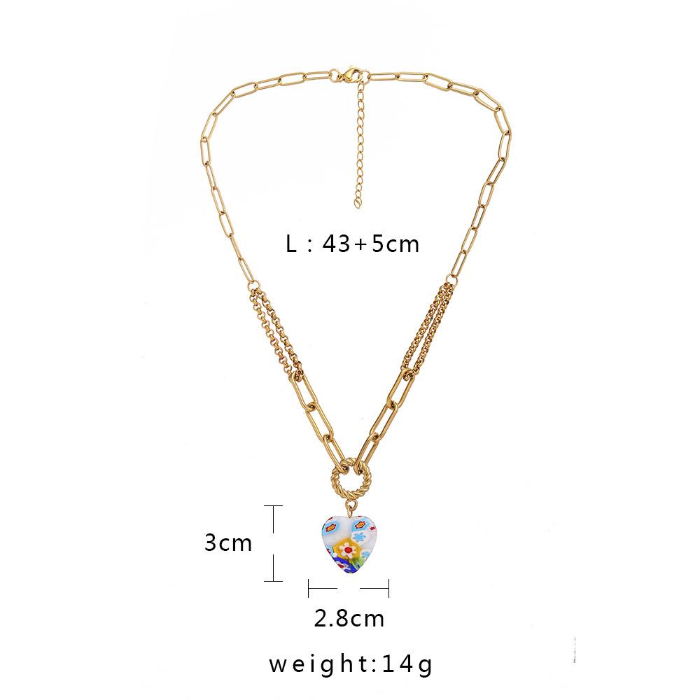 Personalized Stainless Steel Gold Love Glazed Flower Pendant Titanium Steel Sweet Cool Clavicle Necklace For Women