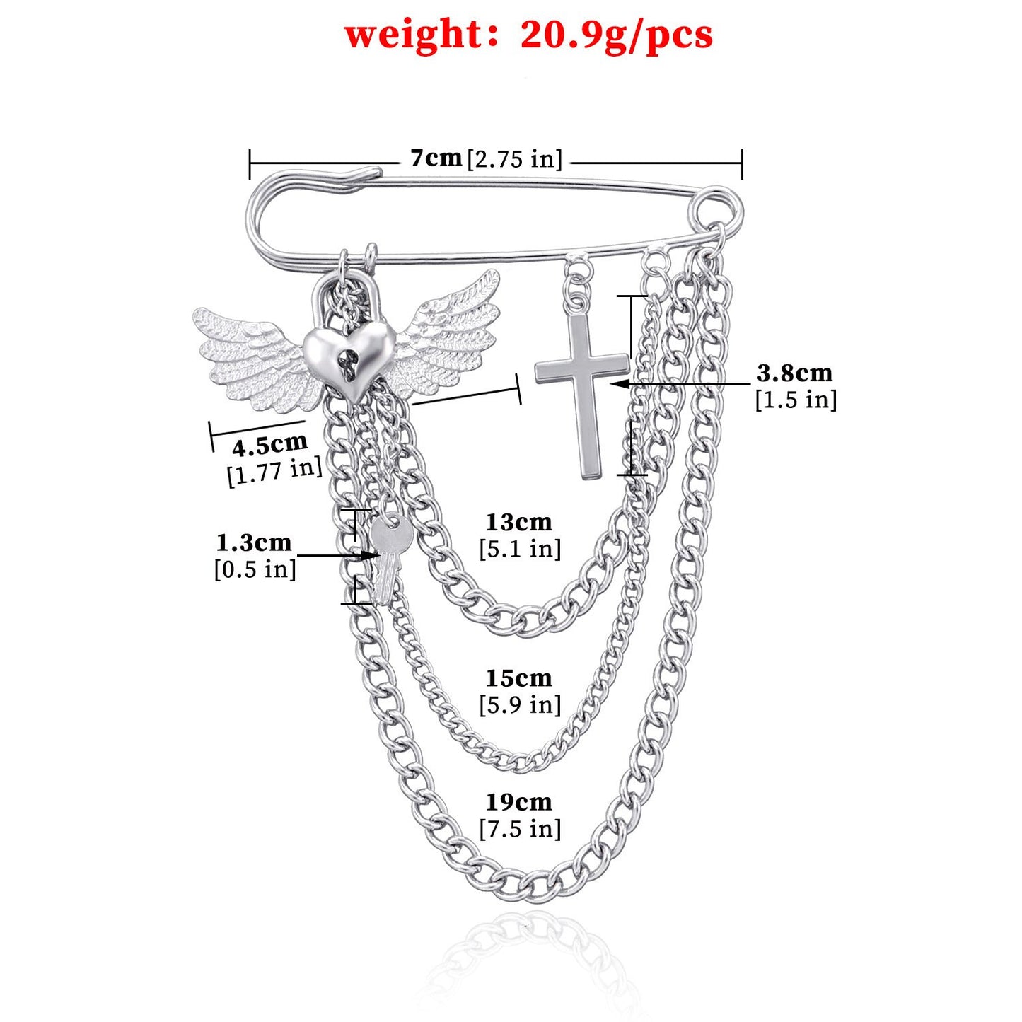 Jewelry Ladies Love Lock Wings Brooch Personality Trendy Chain Cross Pin Pendant