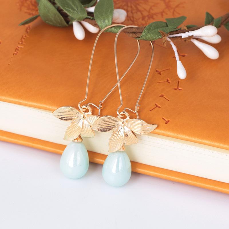 Fashion personality fresh leaves pearl earrings flower drop earrings