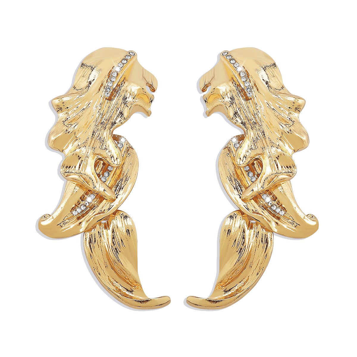 1611 Exaggerated Earrings Micro-inlaid Leaves Metallic Earrings Geometric Irregular Modern Earrings