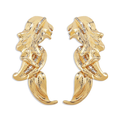 1611 Exaggerated Earrings Micro-inlaid Leaves Metallic Earrings Geometric Irregular Modern Earrings