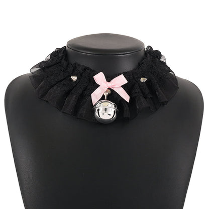N1451 Exaggerated Lolita Necklace Lace Bow Knot Bell Necklace Rivet Sexy Cute Necklace