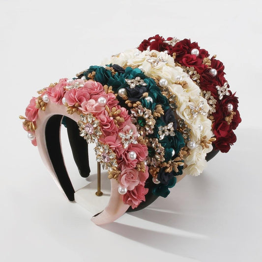 F3692 Baroque imitation pearl hair accessories fashion wide-brimmed fabric headband banquet light luxury palace headband