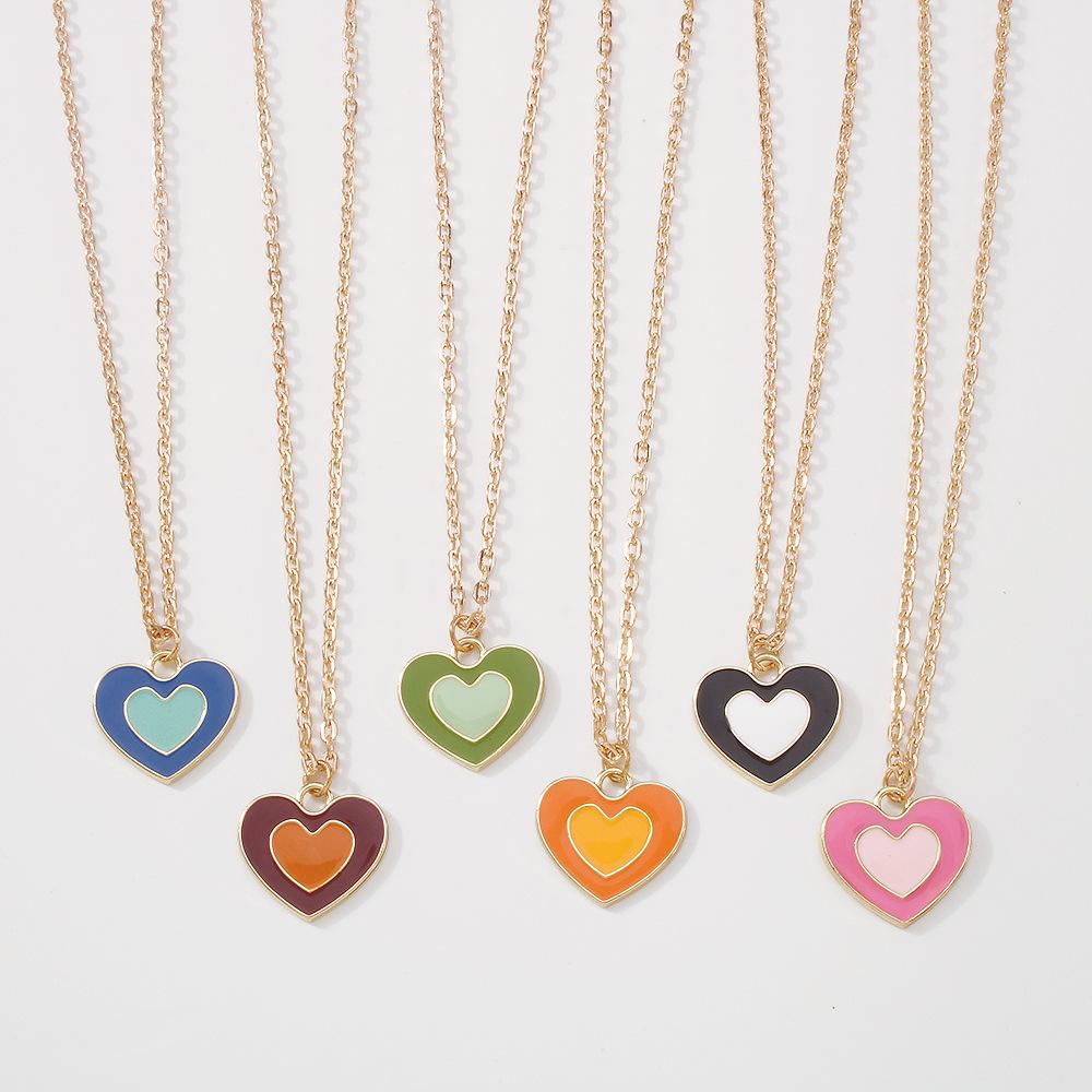 N9535 Double Layer Clavicle Necklace Drip Oil Heart Beads Flower Candy Color Necklace Geometric Creative Necklace