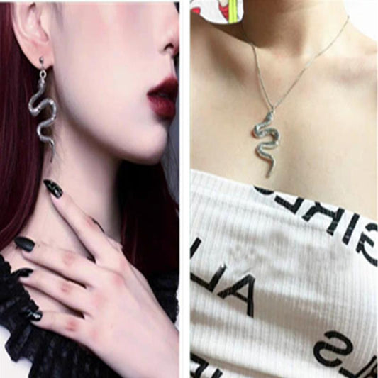 Personality Retro Spirit Snake Alloy Necklace Exaggerated Earrings Necklace Couple Punk