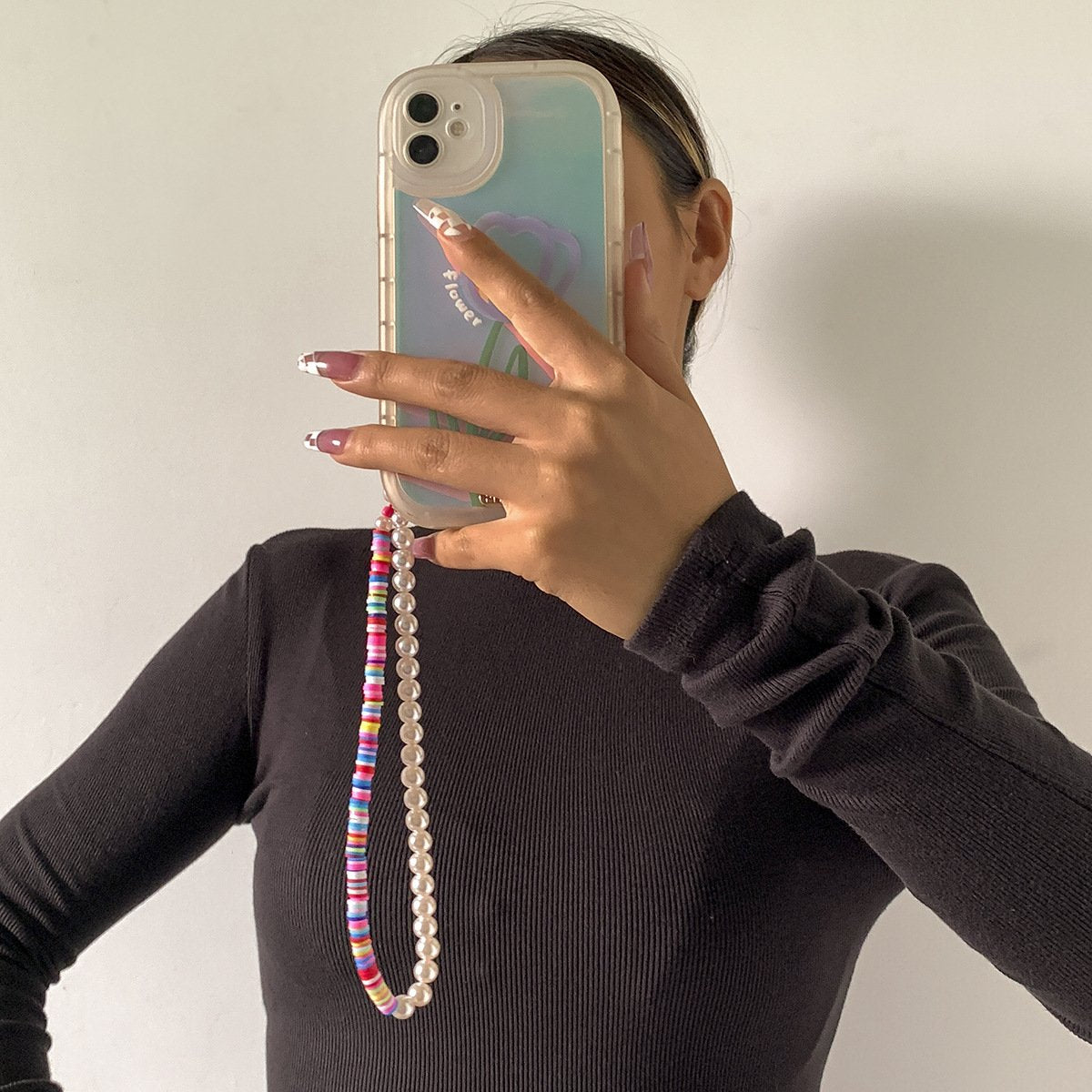 Jewelry simple imitation pearl soft pottery color mobile phone chain femininity color matching beaded mobile phone pendant