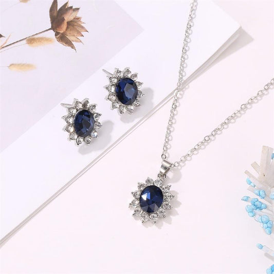 Fashion set jewelry Sunflower zircon earrings Princess Kate same Tanzanite sapphire necklace pendant