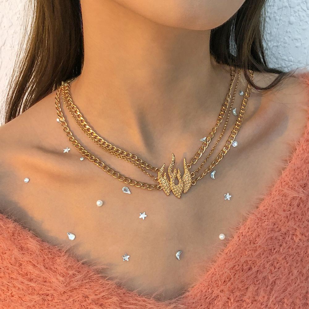 N9486 Jewelry Metal Texture Simple Flame Necklace Fashion Retro Creative Necklace Female