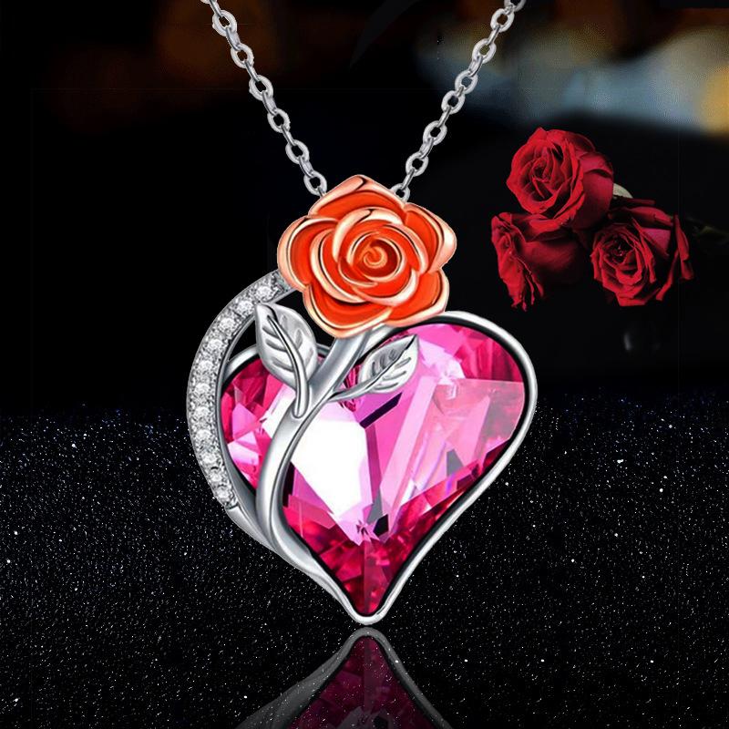 Jewelry rose pendant necklace female niche design high-end sentimental heart diamond jewelry gift