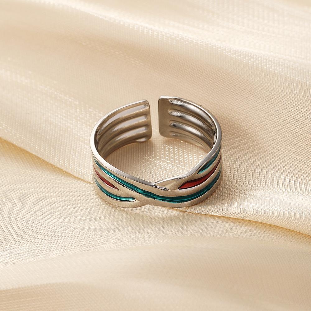 Fashion personality stainless steel opening adjustable drop oil cross line ring titanium steel ring female