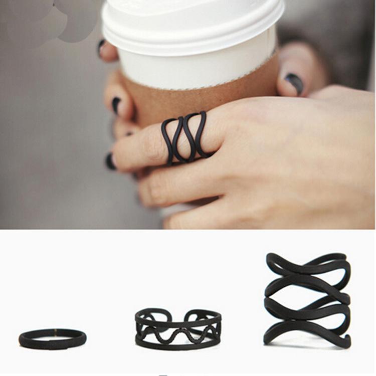 Jewelry Matte Black Fashion Hipster Knuckle Ring Index Finger Female Ring Three-piece Ring