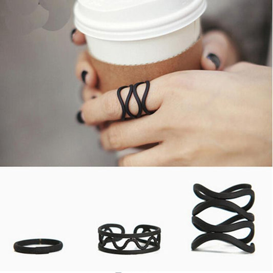 Jewelry Matte Black Fashion Hipster Knuckle Ring Index Finger Female Ring Three-piece Ring
