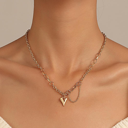 ins simple love necklace female fashion punk thick chain heart-shaped clavicle chain hip-hop sweater chain tide