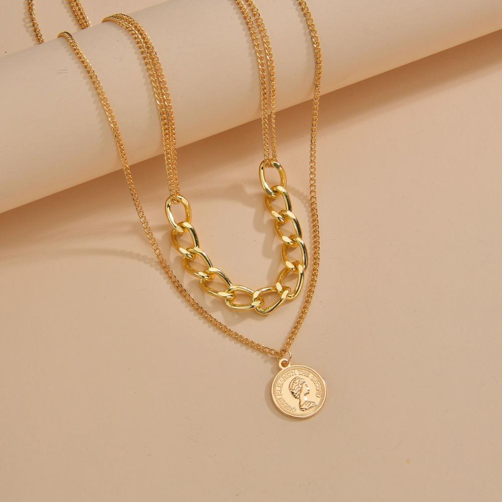 Fashionable simple British queen head necklace retro thick chain collarbone chain necklace jewelry