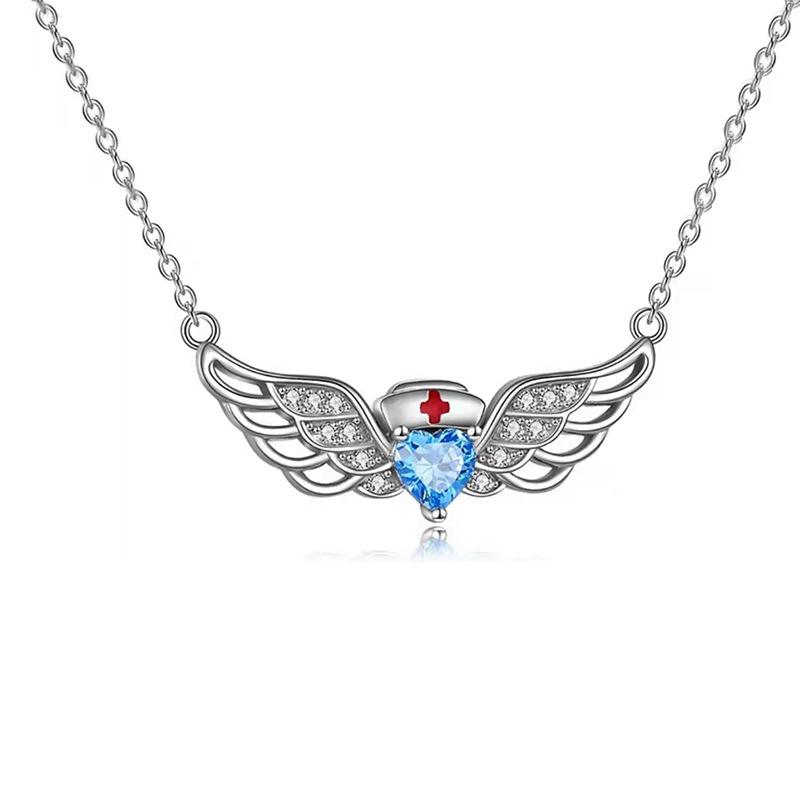 Jewelry Angel Wings Pendant Necklace Female Nurses Day Jewelry Hollow Wings Red Cross Jewelry