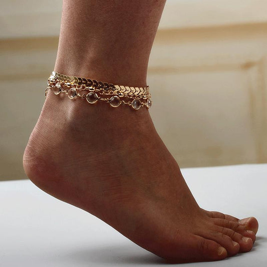 Popular Sequin Anklet Summer Versatile Fashion Arrow Diamond Three-piece Footwear