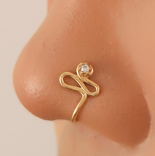 ins copper-inlaid zircon twisted nose clip puncture jewelry fashion piercing-free letter S fake nose ring nose ornament