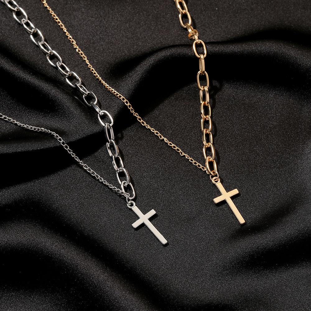 Ins design sense chain asymmetric cross necklace temperament simple pendant clavicle chain female