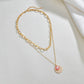 Fashion Round Alloy Resin Bezel Diamond Pendant Necklace Retro Square Line Double Layer Necklace Accessories