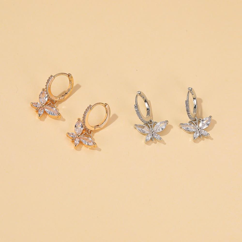 Crystal Butterfly Earrings Super Flash Zircon Butterfly Earrings Femininity Versatile Earrings Earrings