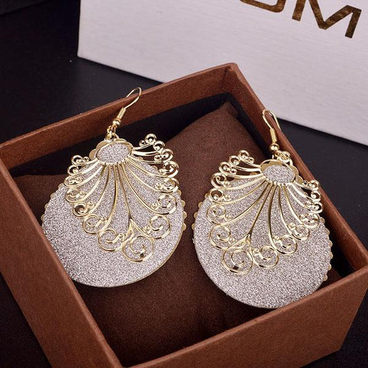 Women's Vintage Frosted Scalloped Earrings Double Layer Dangling Earrings