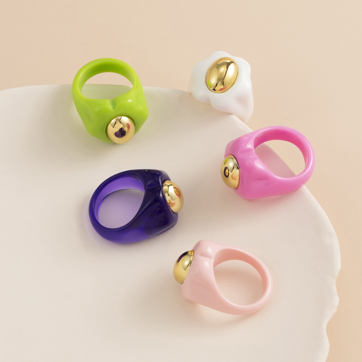 Jewelry Niche Candy Color Acrylic Flower Ring Simple Metal CCB Index Finger Ring Ring