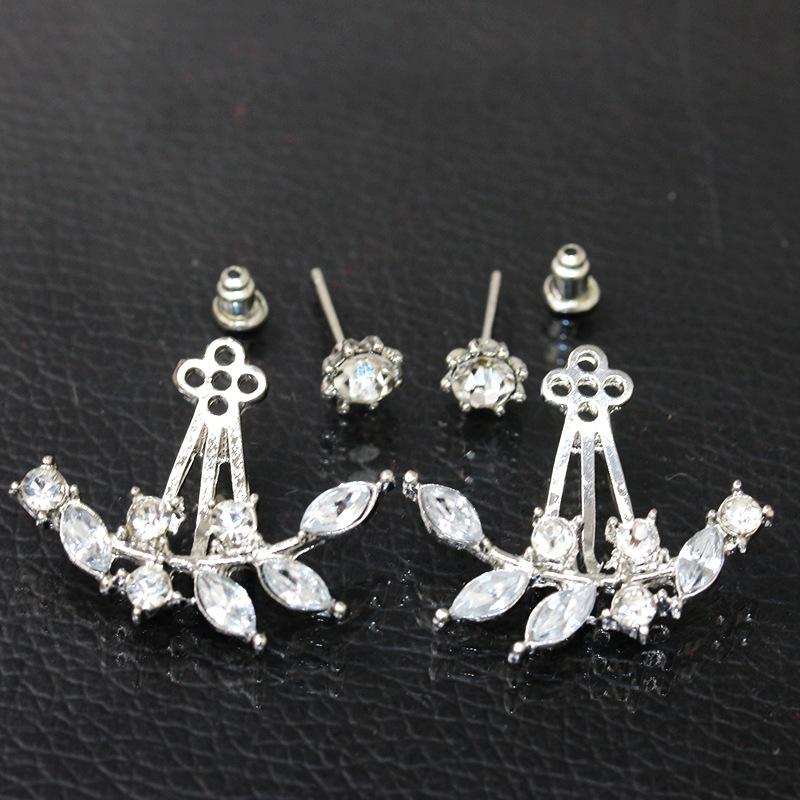 Fashion Girl Jewelry Diamond Crystal Leaf Earrings Branch Back Hanging Zircon Earrings