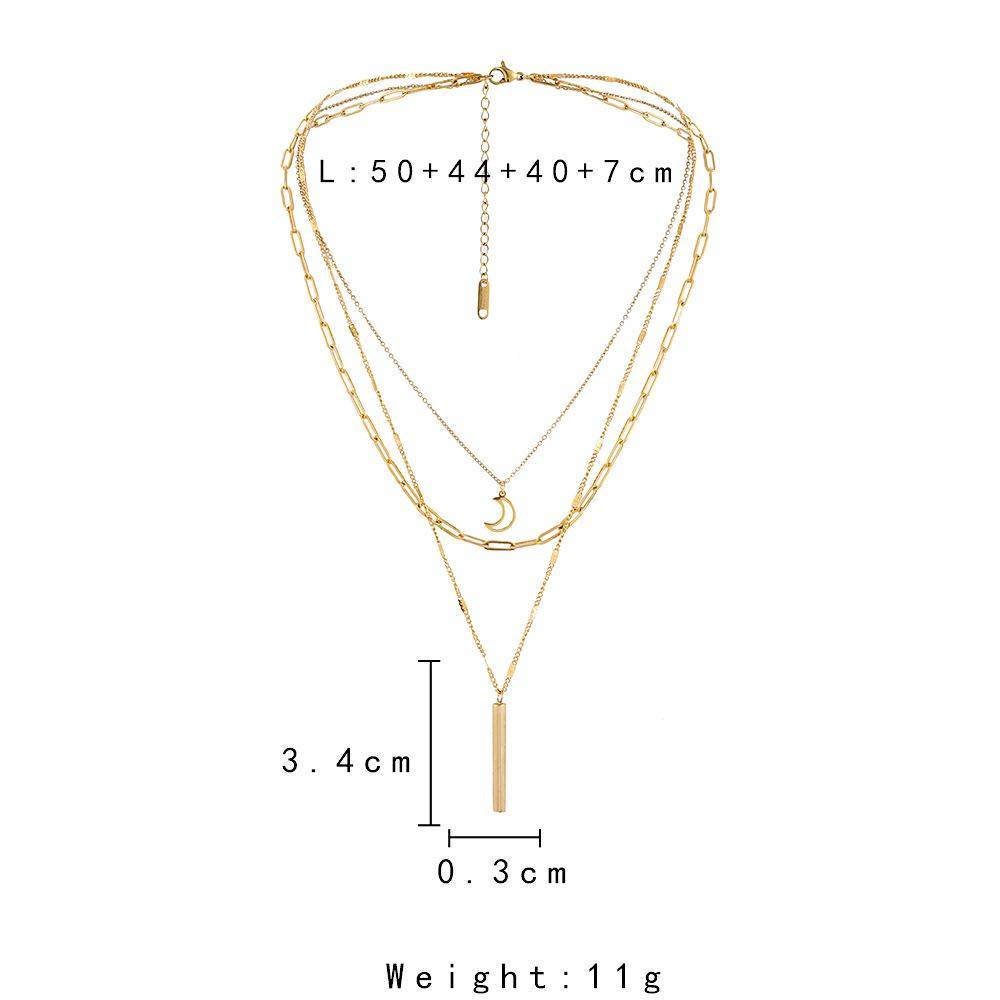 Simple and advanced design multi-layer stainless steel golden moon word necklace tassel pendant