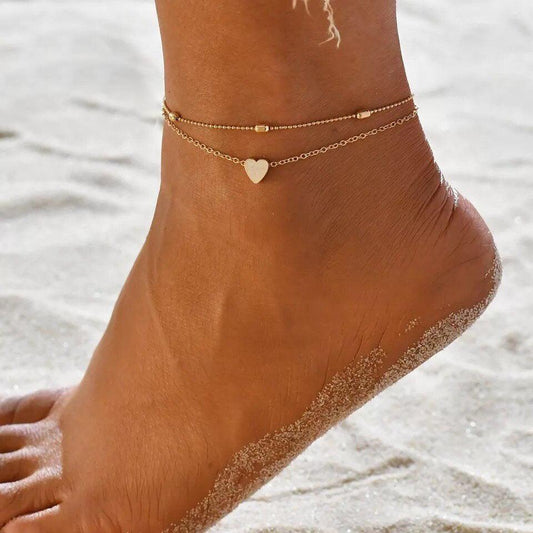 Summer Beach Round Bead Chain Love Peach Heart Heart Shaped Anklet Foot Decoration