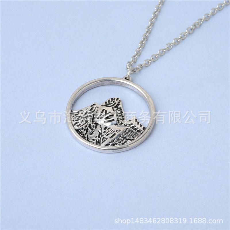 Drip Oil Pendant Empty Circle Mountains Necklace Handmade Silver Necklace Jewelry