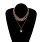 Geometric Metal Lock Pendant Necklace Femininity Versatile Multi-layer Full Diamond Chain Necklace